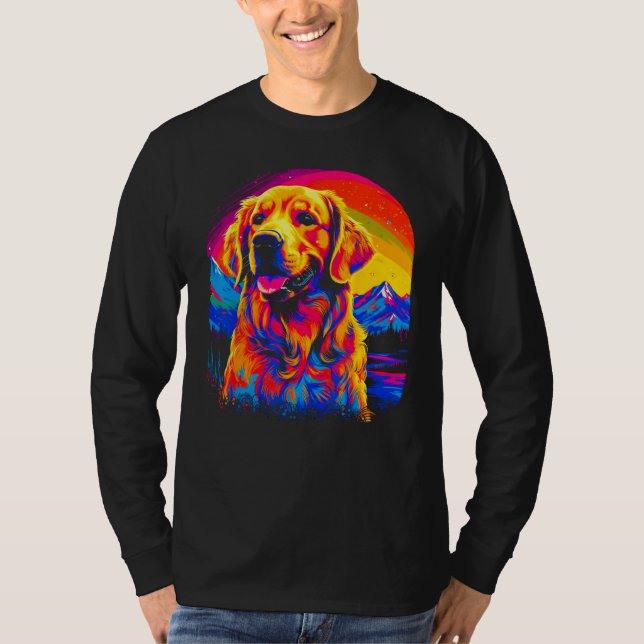 Art Golden Retriever Dog Sunset T Shirt (Framsida)