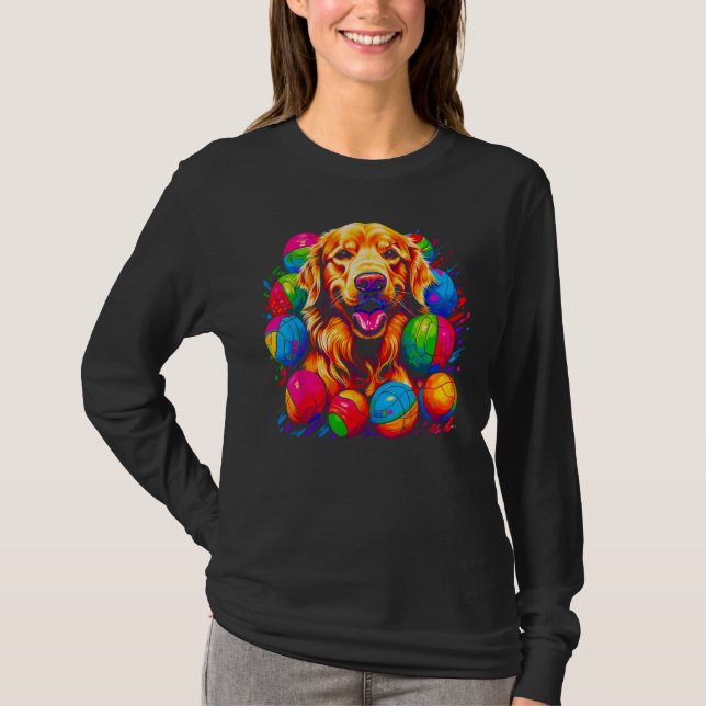 Art Golden Retriever Dog Volleyball T Shirt (Framsida)