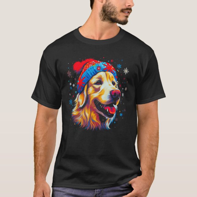 Art Golden Retriever Dog Xmas T Shirt (Framsida)