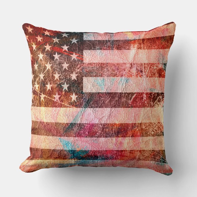 Art Grunge American Flagga #5 Kudde (Framsida)