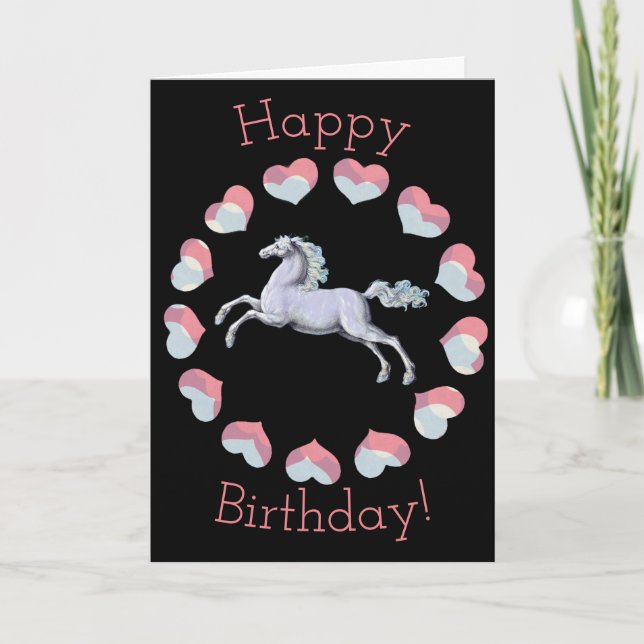 Art Hearts och Horse Cute Birthday Card Kort (Framsida)