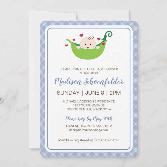 Ärt i Poden Baby Shower-inbjudan (Boy) Inbjudningar (Framsida)