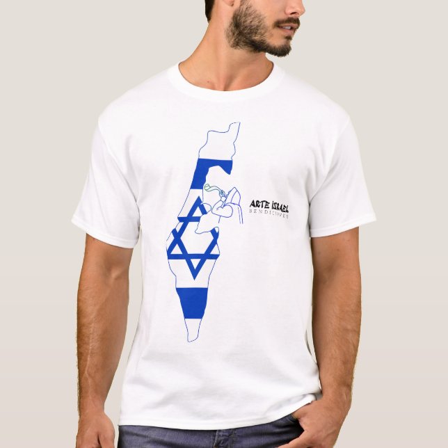 Art Israel Map of Israel With Shofar T Shirt (Framsida)