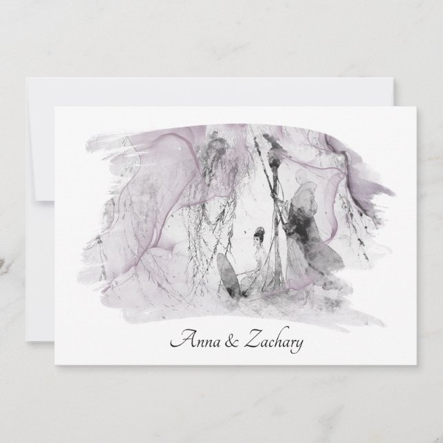 *~* Art Japansk kvinnlig OSA QR AR27 Bröllop Inbjudningar (Framsida)