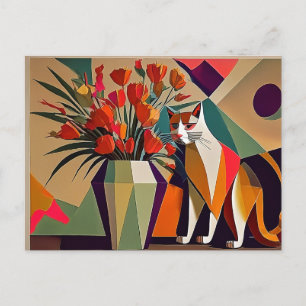 Art Katt med blommor Vykort