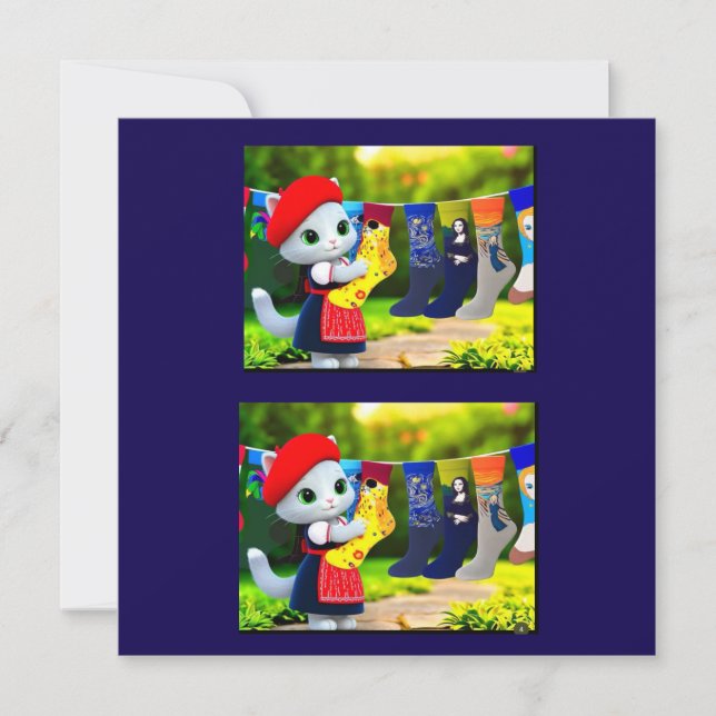 Art Kattunge Hanging Out Art Socks Tack Kort (Framsida)