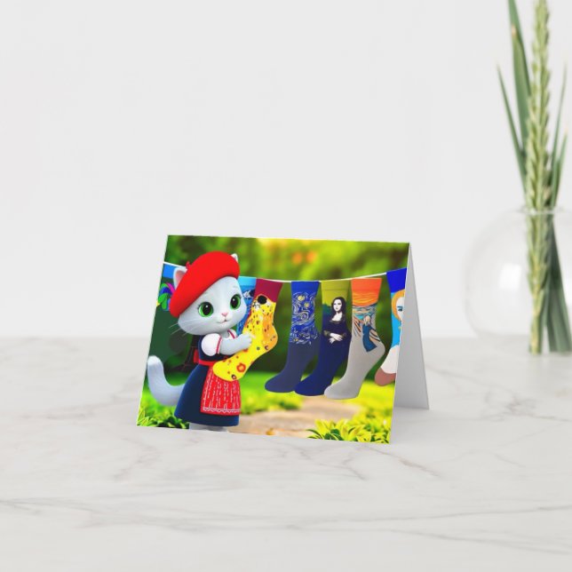Art Kattunge Hanging Out Art Socks Tack Kort (Framsida)