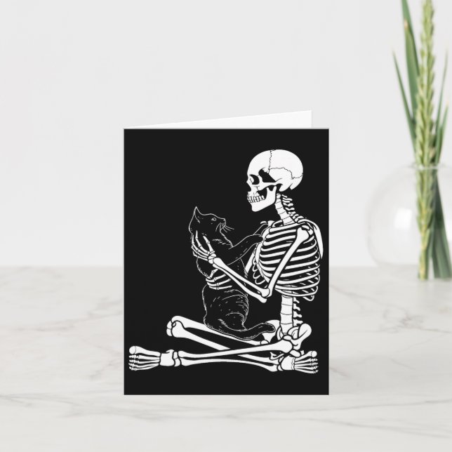 Art Kattunge Skeleton Halloween Costume Skull och  Kort (Framsida)