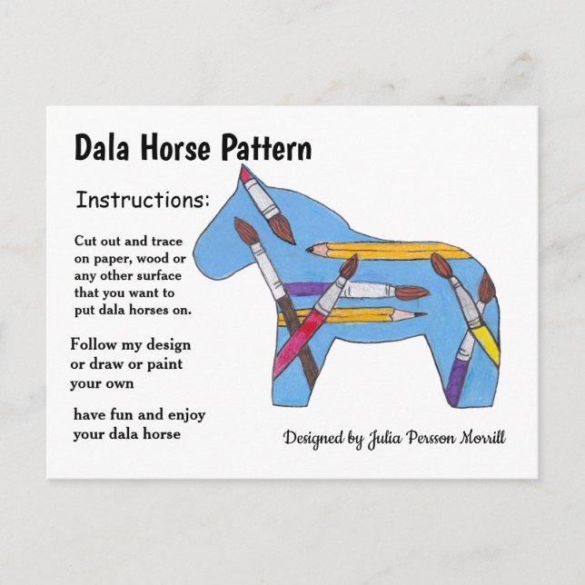 Art Klass Dala Horse Mönster till  Helg Vykort (Framsida)