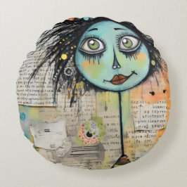 Art Lady 2 Charming och bedrövad Rund Kudde