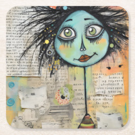 Art Lady 2 Charming och bedrövad Underlägg Papper Kvadrat