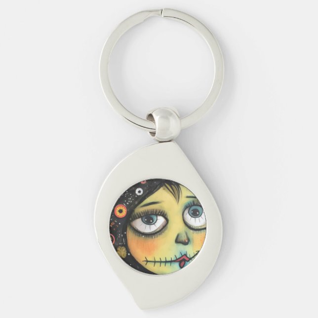 Art Lady 6 Charming och nödlidande Swirl Silverfärgad Nyckelring (Framsidan)