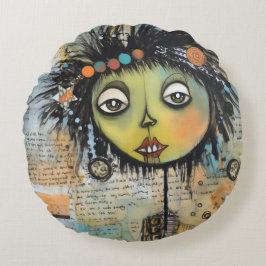 Art Lady 7 Charming och bedrövad Rund Kudde