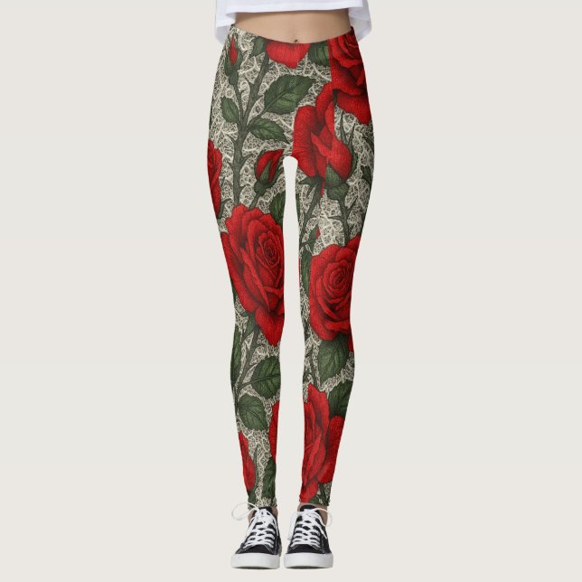 ART Legging Rosas Vermelhas sobre Renda Branca (Framsida)