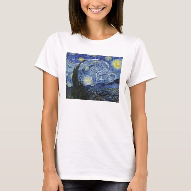 Art Meets Math, Van Gogh Meets Fibonacci T-Shirt (Framsida)