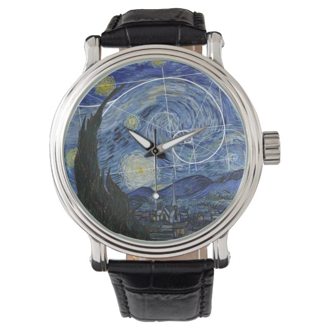 Art Meets Math, Van Gogh möter Fibonacci Card Armbandsur (Framsida)