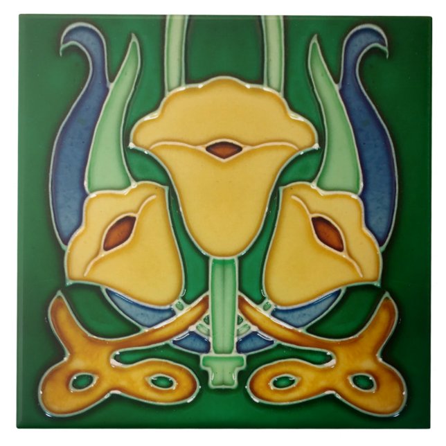 Art Noucveau Fireplace Ceramic Wall, Tile Kakelplatta (Framsidan)