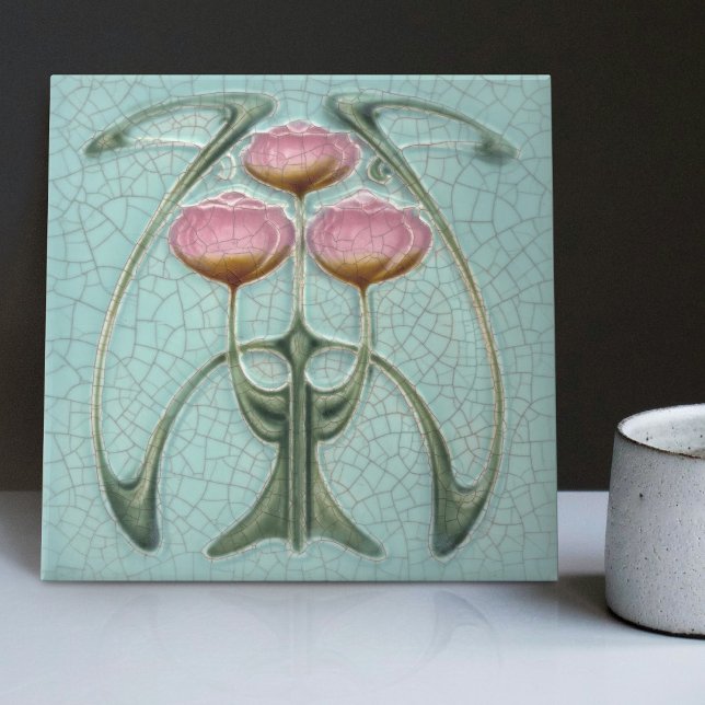 Art nouveau 1890-talets trio av Peonies Gibbons Kakelplatta (Skapare uppladdad)