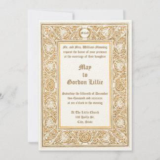 Art Nouveau 1895 Bladverk & Blommig Kant Bröllop Inbjudningar