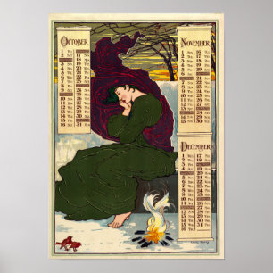 Art nouveau 1896 Kalender av Louis Rhead Poster