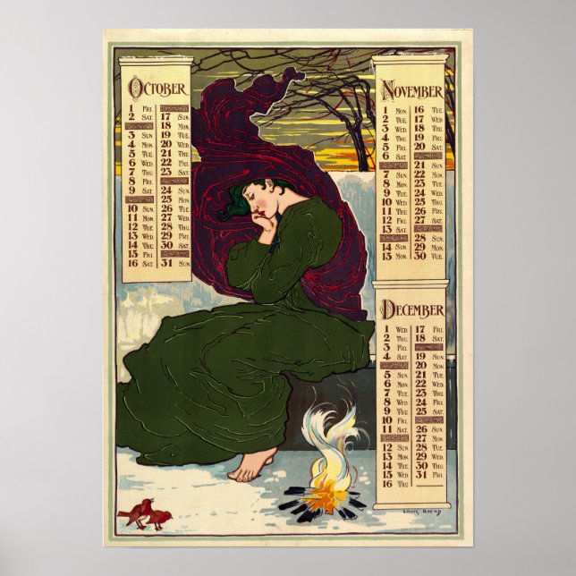 Art nouveau 1896 Kalender av Louis Rhead Poster (Framsidan)