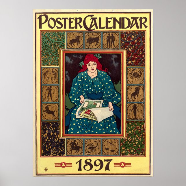 Art nouveau 1897 Calendar Cover by Louis Rhead Poster (Framsidan)