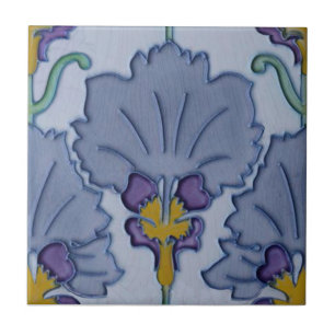Art nouveau 1900 Lila Blommigt Repro belgiskt Kakelplatta