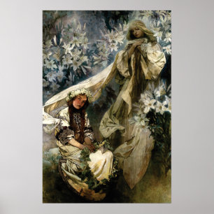 Art nouveau 1905 Madonna of the Lilies by Mucha Poster
