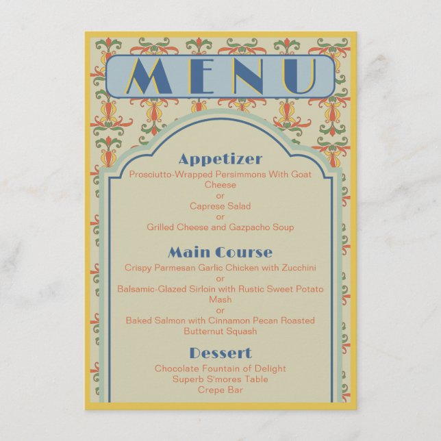 Art nouveau 4,5 tum x 6,25 tum Bröllop Menu Meny (Framsida)