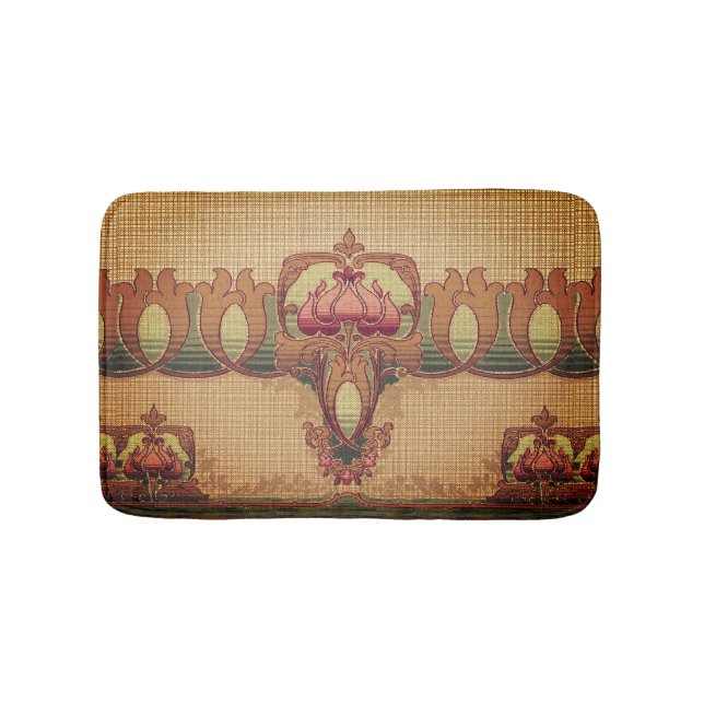 Art nouveau abstrakt-blomman, burgundröd grönt badrumsmatta (Framsidan)