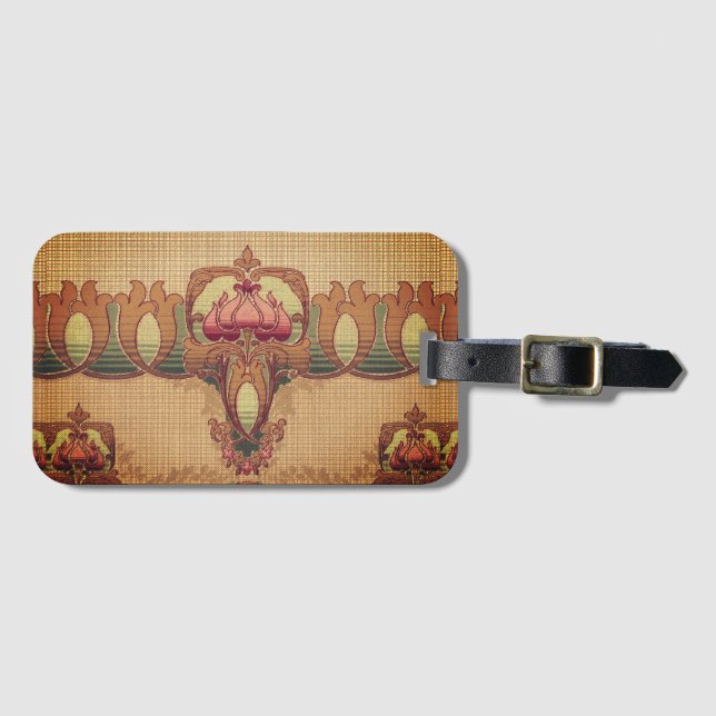 Art nouveau abstrakt-blomman, burgundröd grönt bagagebricka (Framsida horisontal)