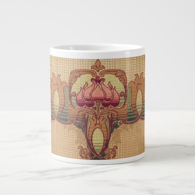 Art nouveau abstrakt-blomman, burgundröd grönt jumbo mugg (Framsidan)