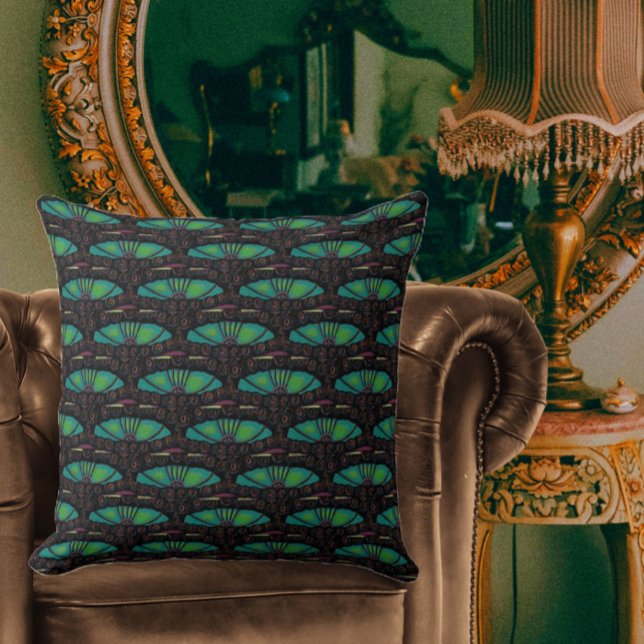 Art nouveau abstrakt dekoration brun grönt kudde (Skapare uppladdad)