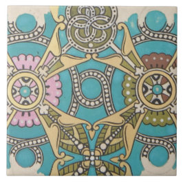 Art nouveau abstrakt textil konst blue rosa gult kakelplatta
