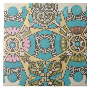 Art nouveau abstrakt textil konst blue rosa gult kakelplatta