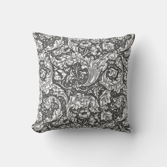 Art nouveau Acanthus Löv and Flowers, Grått Kudde (Framsida)