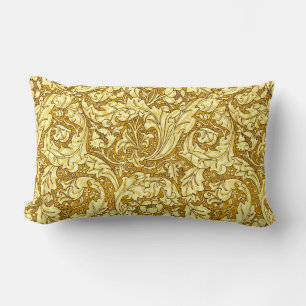 Art nouveau Acanthus Löv & Flowers, Mustard Gol Lumbarkudde