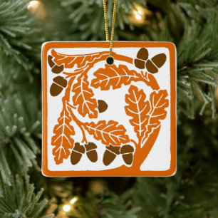Art nouveau Acorns och Oak Löv Julgransprydnad Keramik