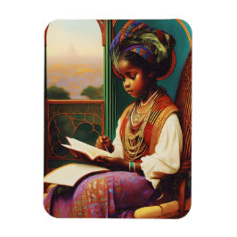 Art nouveau afrikansk flicka som läser bok magnet