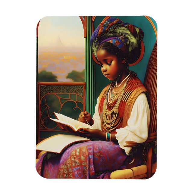 Art nouveau afrikansk flicka som läser bok magnet (Vertikal)