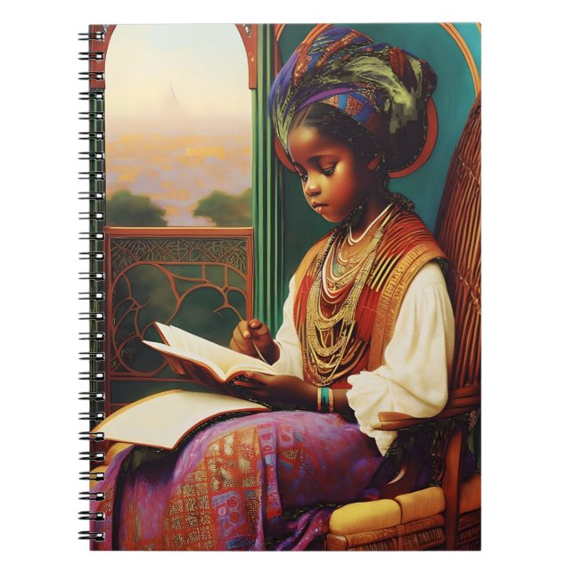 Art Nouveau - Afroamerikansk flicka som läser Anteckningsbok (Framsidan)