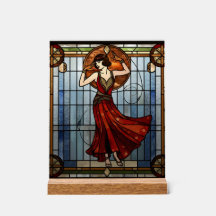 Art Nouveau Akryl Färgat Glas Väggkonst