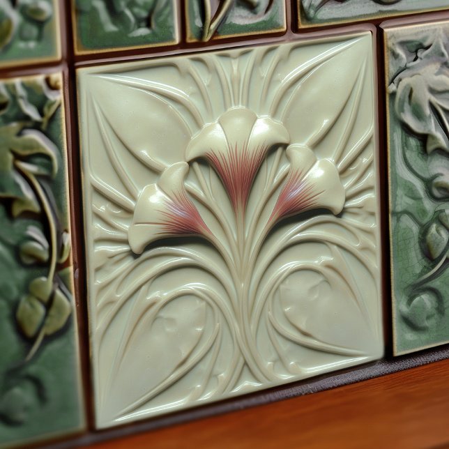 Art nouveau  Alabaster Blommigt Kakelplatta (Skapare uppladdad)