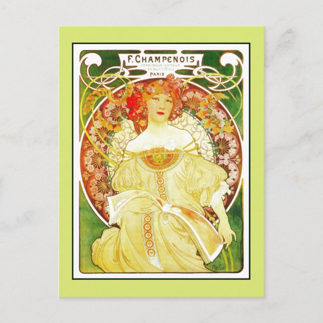Art nouveau Alfons Mucha, Paristryckeriet Vykort (Framsida)