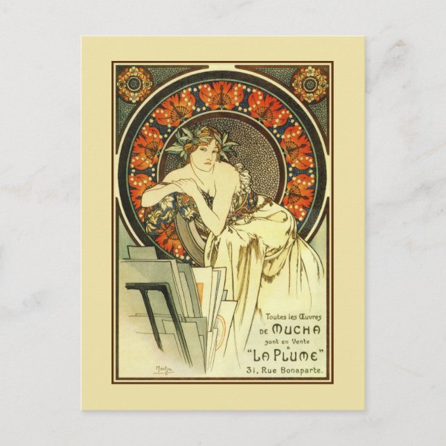 Art nouveau Alfons Mucha, portfölj och Vykort (Framsida)