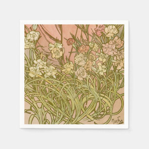 Art Nouveau Alfonse Mucha Blommande nejlikeblomste Pappersservett