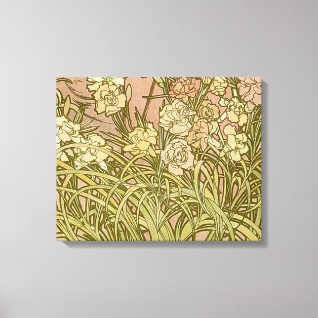 Art nouveau Alfonse Mucha Blommigt carnation blomm Canvastryck (Framsida)