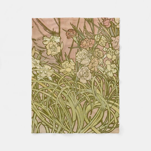Art nouveau Alfonse Mucha Blommigt carnation blomm Fleecefilt (Framsidan)