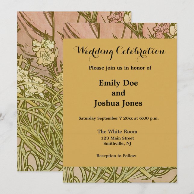 Art nouveau Alfonse Mucha Blommigt carnation blomm Inbjudningar (Fram/baksida)