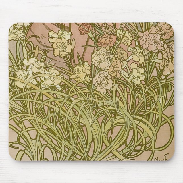 Art nouveau Alfonse Mucha Blommigt carnation blomm Musmatta (Framsidan)